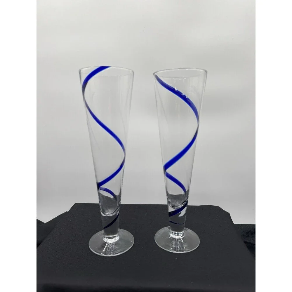 Pier 1 Cobalt Blue Swirline Pilsner Glasses (Set of 2)